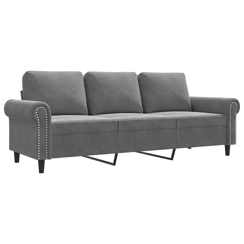 3-Seater Sofa Grey Velvet 180cm Living Room Couch Modern Design Comfortable