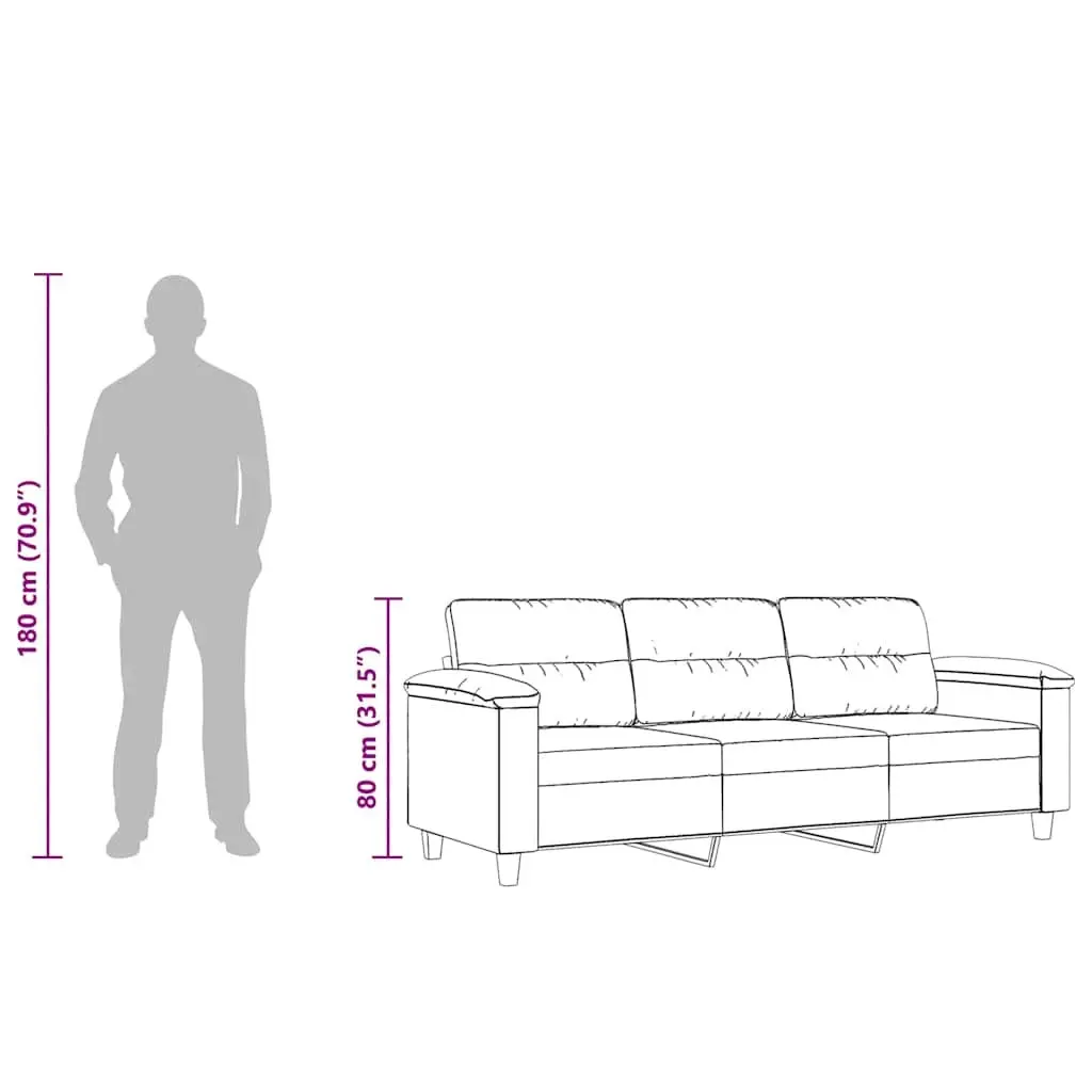 3-Seater Sofa Grey Microfibre Upholstered Lounge Couch Modern Living Room