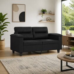 120cm Black 2-Seater Sofa with Faux Leather Upholstery