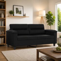 Black 2-Seater Sofa with Faux Leather Upholstery