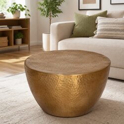 Round Yellow Hammered Accent Coffee Table Specifications