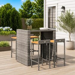 4-Piece Grey Bar Stool Set with Wooden Seats