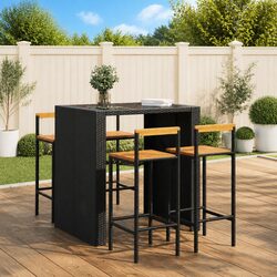 Black Poly Rattan Bar Stools Set of 4