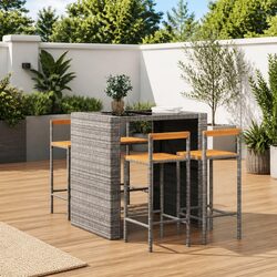 Grey Poly Rattan Bar Stools Set of 4 with Steel Frame