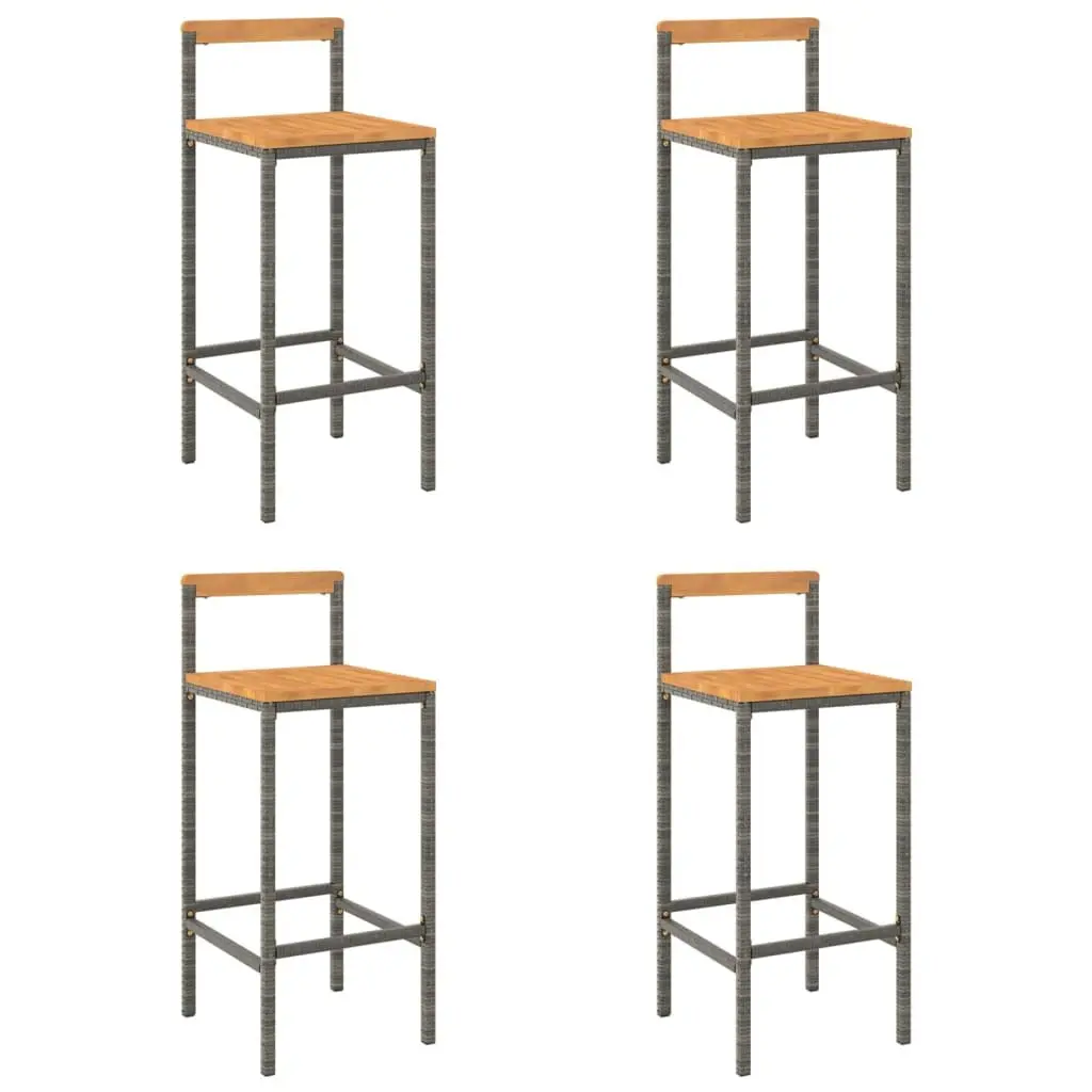 Bar Stools Weather-resistant Grey Poly Rattan Wooden Seat Indoor Outdoor