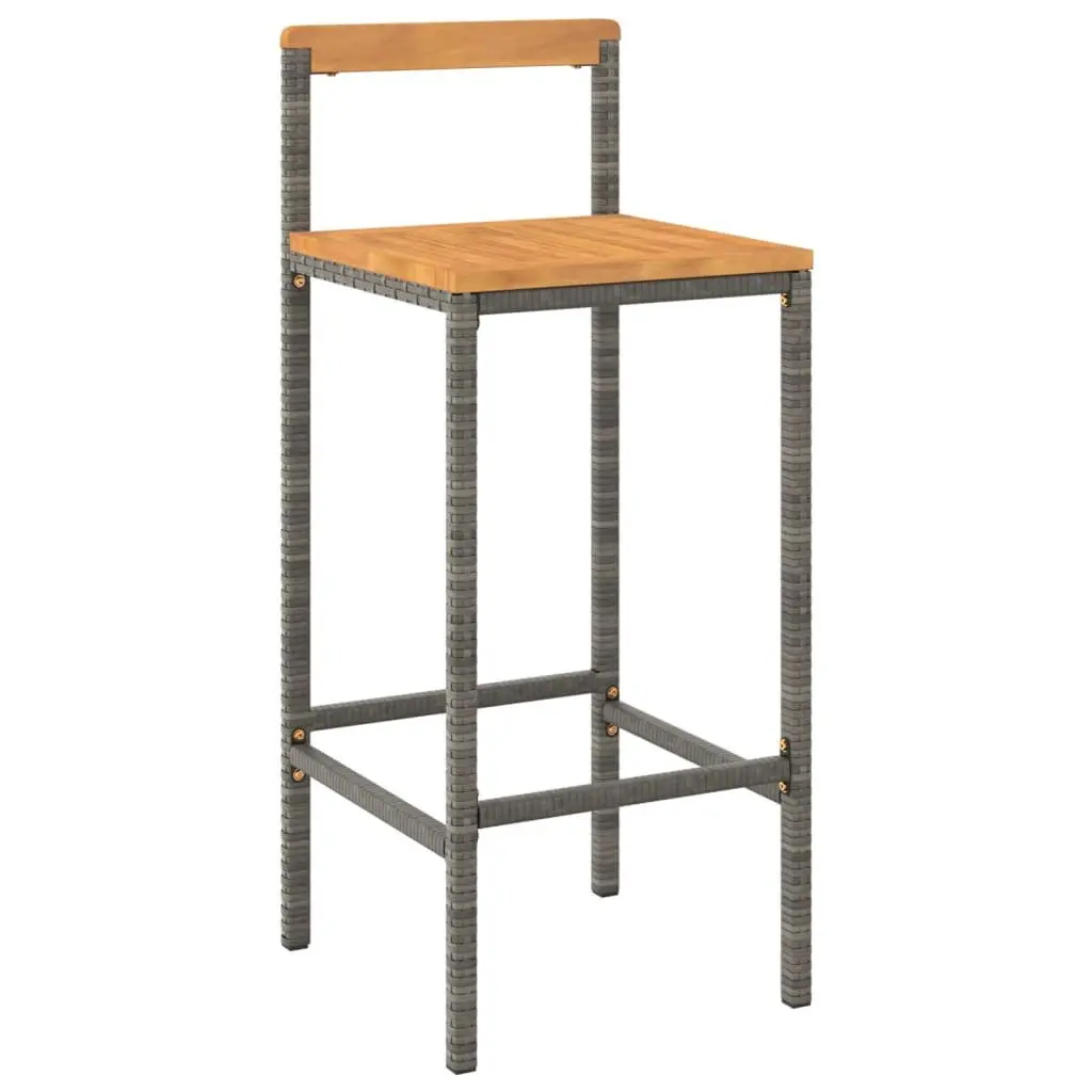 Bar Stools Weather-resistant Grey Poly Rattan Wooden Seat Indoor Outdoor