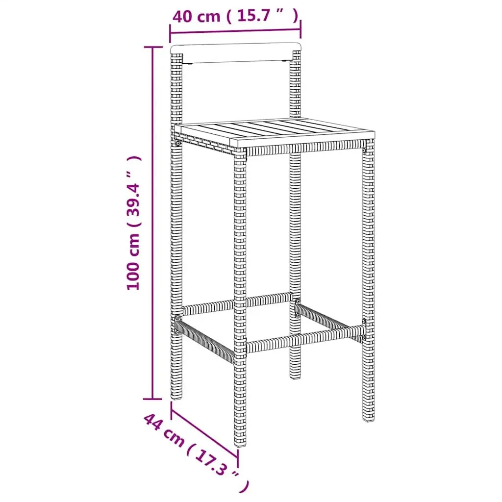 Bar Stools Weather-resistant Grey Poly Rattan Wooden Seat Indoor Outdoor