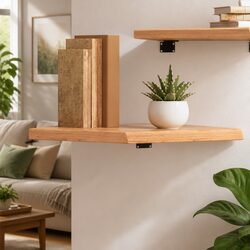 Solid Oak Wall Shelf with Live Edge in Light Brown