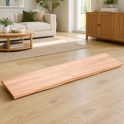 Wall Shelf in Solid Oak Wood, Rustic Brown Finish 180x50cm