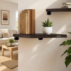 Dark Brown Solid Oak Floating Shelf for Storage