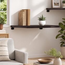 Solid Oak Wood Wall Shelf with Dark Brown Finish 60x50cm