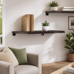 Solid Oak Wood Wall Shelf with Live Edge Design