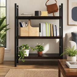 Solid Oak Wood Wall Shelf in Dark Brown with Live Edge