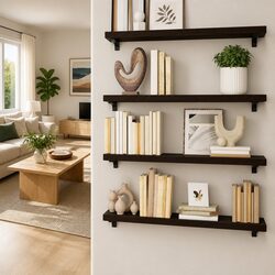 Wall Shelf Dark Brown Solid Oak Wood 100x30cm Handmade
