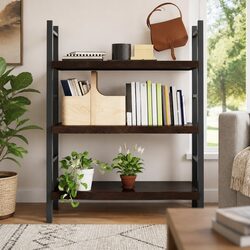 Dark Brown Solid Oak Floating Wall Shelf with Live Edge