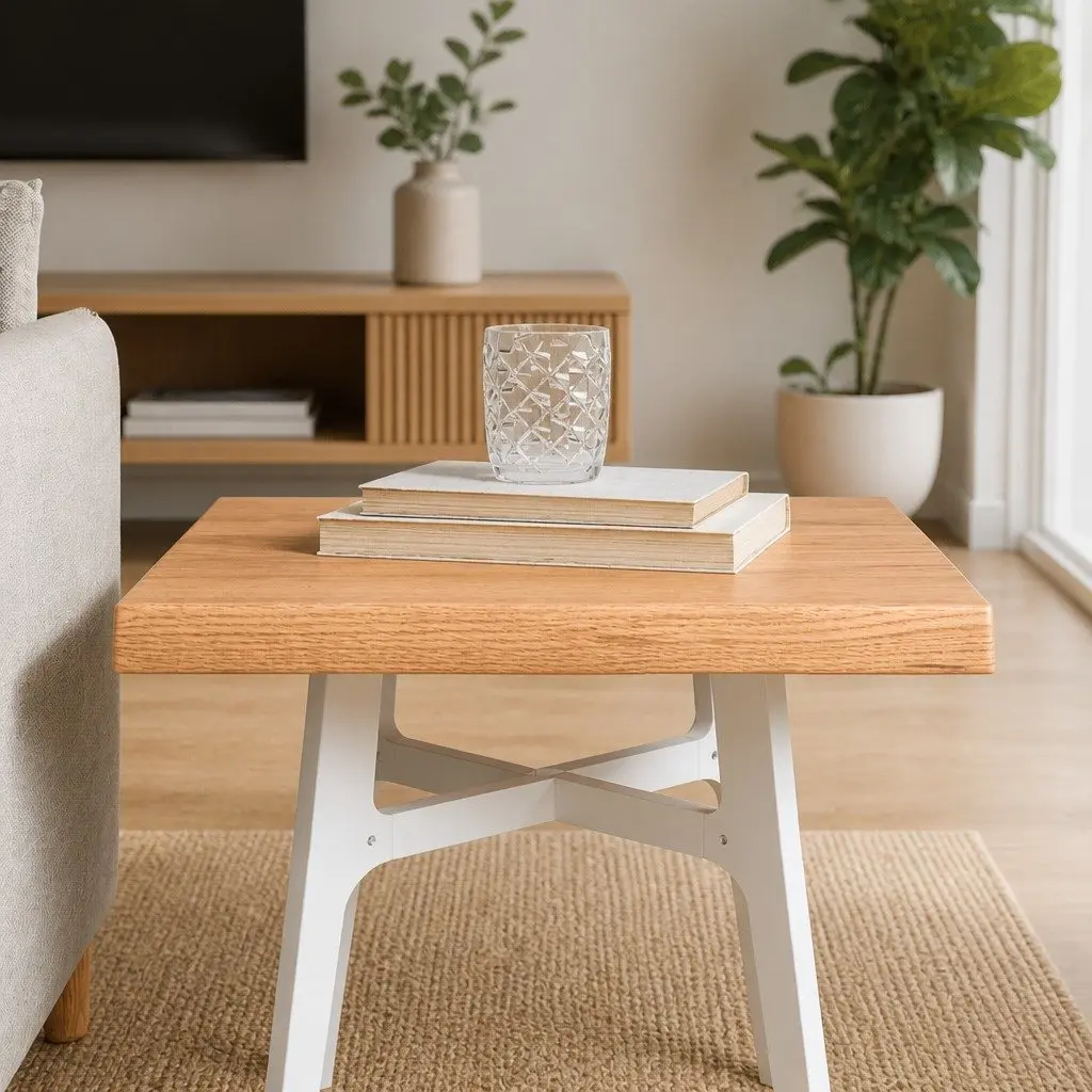 Solid Oak Wood Table Top Treated 40cm Light Brown Live Edge