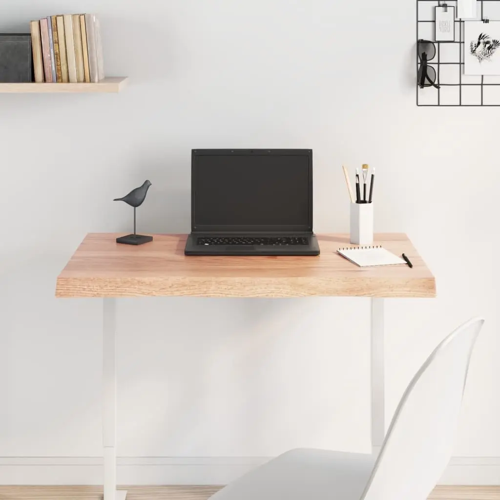 Wooden Tabletop Solid Oak Live Edge Treated 80 x 50 cm Brown