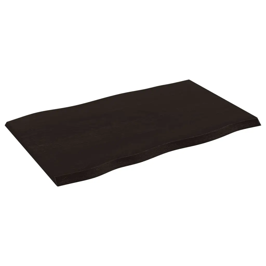 Table Top Treated Dark Brown Solid Oak Wood Live Edge 80x50x2 cm