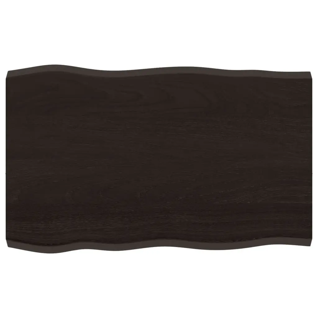Solid Oak Wooden Table Top Treated Dark Brown Live Edge 80x50cm