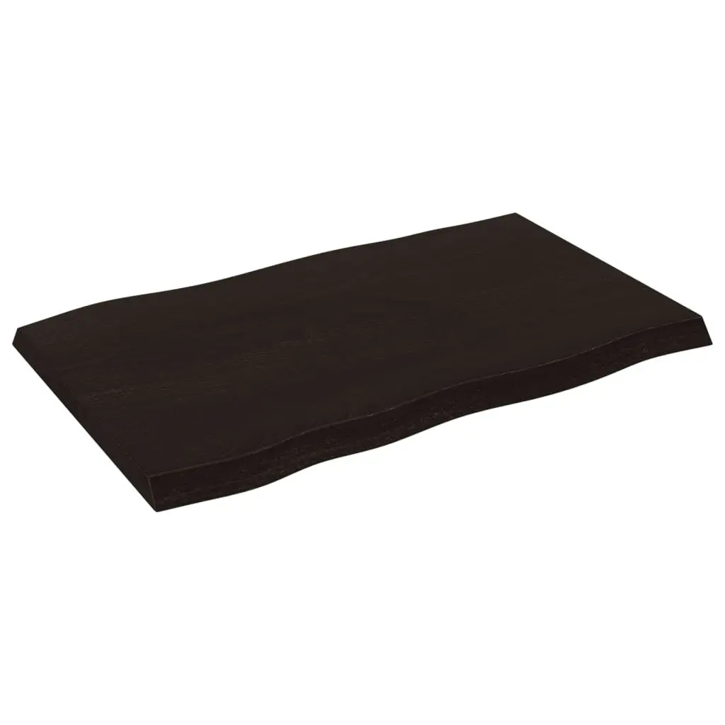 Solid Oak Wooden Table Top Treated Dark Brown Live Edge 80x50cm