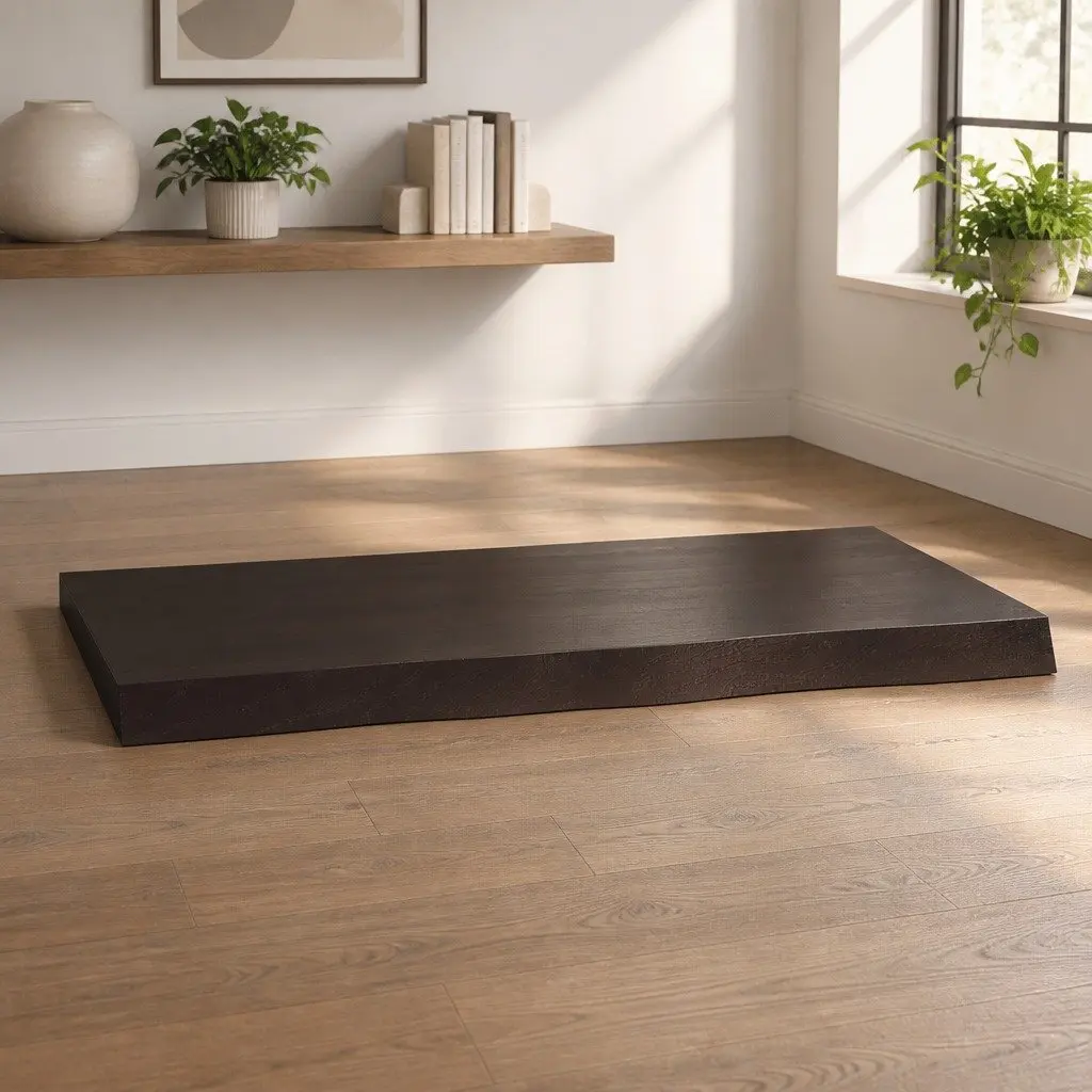 Solid Oak Wood Tabletop Live Edge Dark Brown 80x60cm Handcrafted Replacement