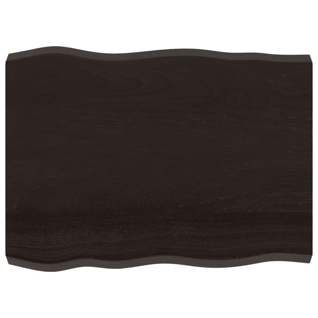Solid Oak Wood Tabletop Live Edge Dark Brown 80x60cm Handcrafted Replacement