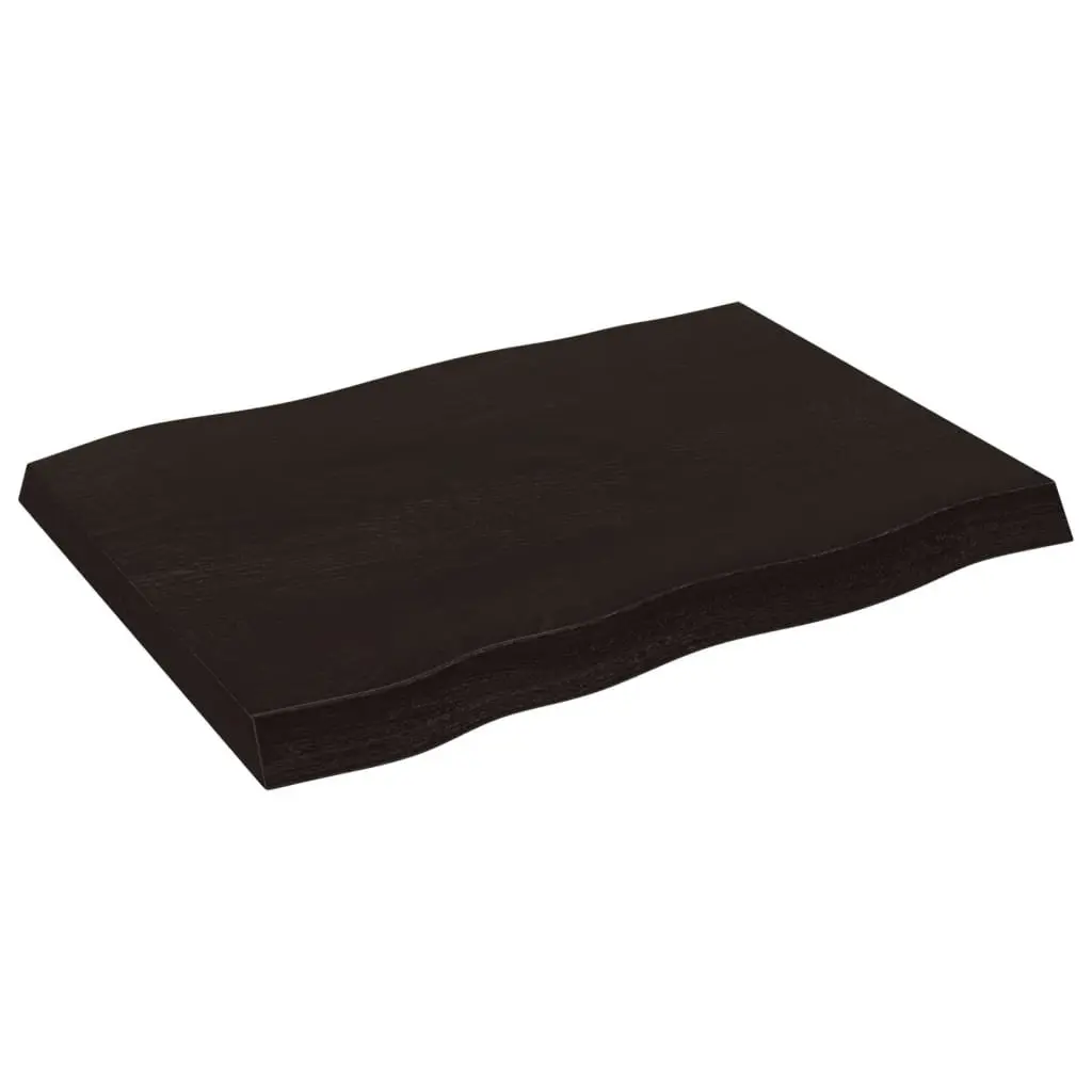 Solid Oak Wood Tabletop Live Edge Dark Brown 80x60cm Handcrafted Replacement