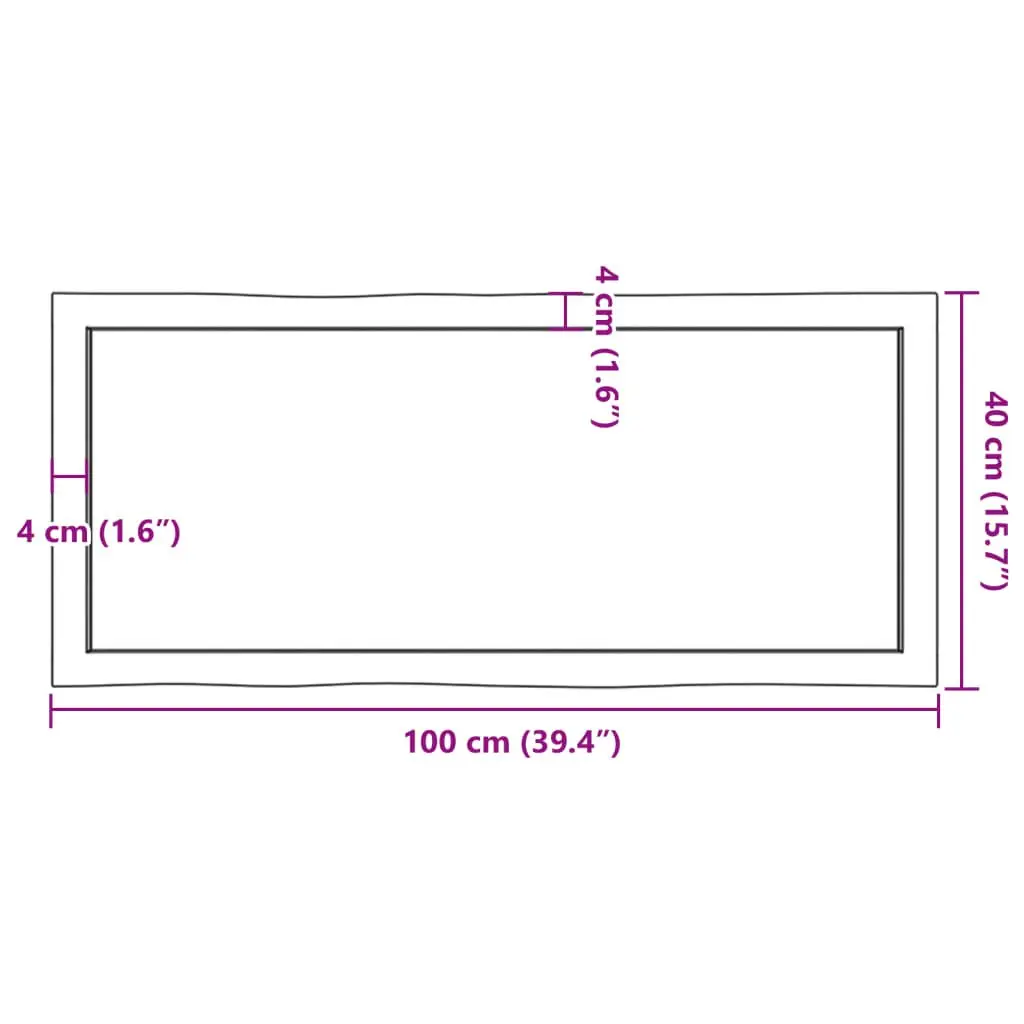 Solid Oak Wooden Table Top Handcrafted Live Edge Dark Brown 100x40cm Replacement Board
