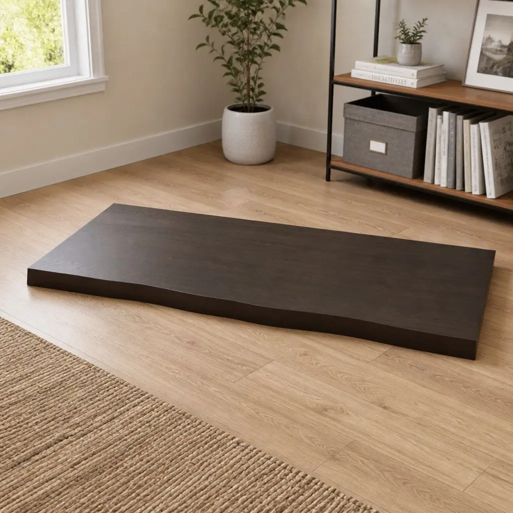 Solid Oak Wood Table Top Live Edge Treated Dark Brown 100x50cm