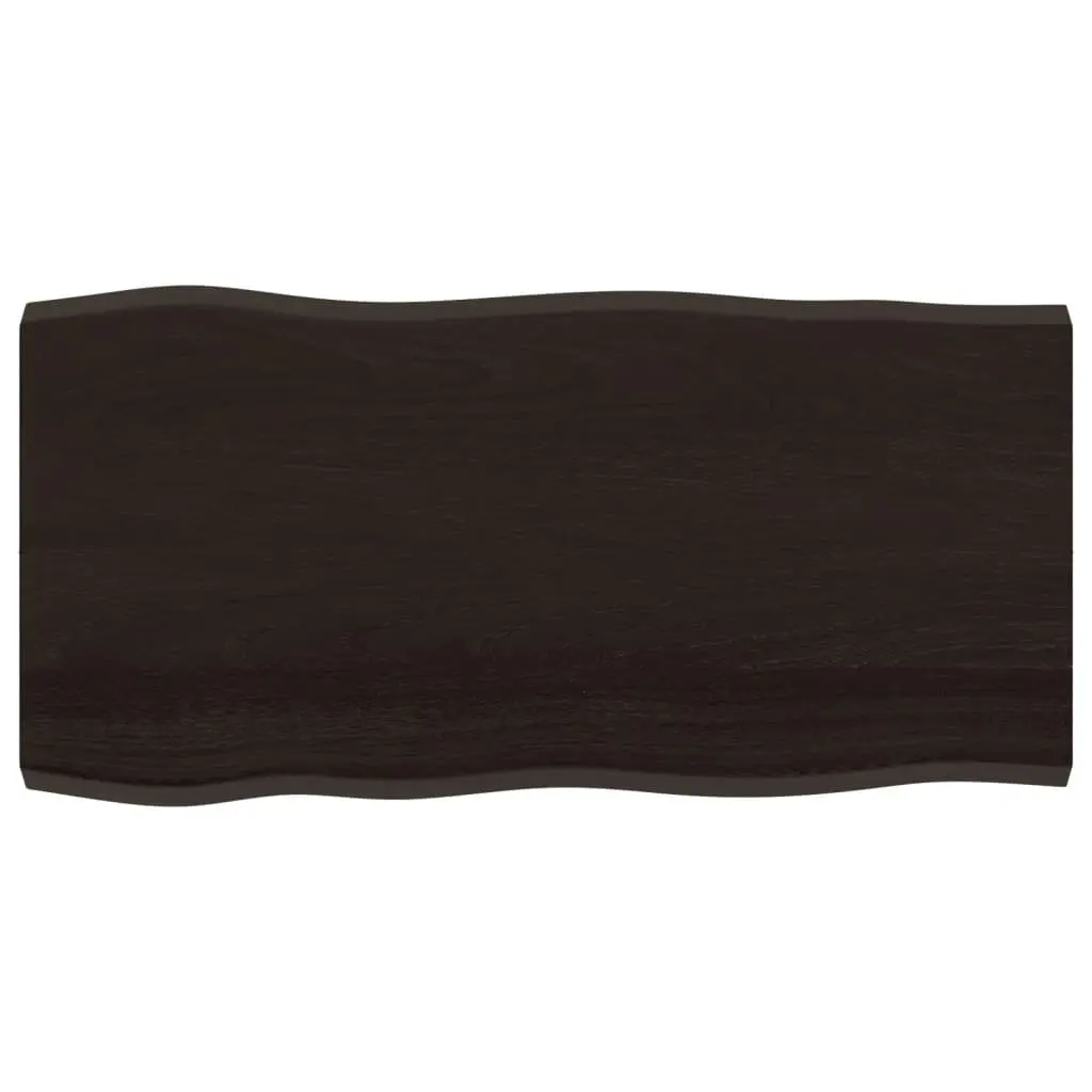 Solid Oak Wood Table Top Live Edge Treated Dark Brown 100x50cm