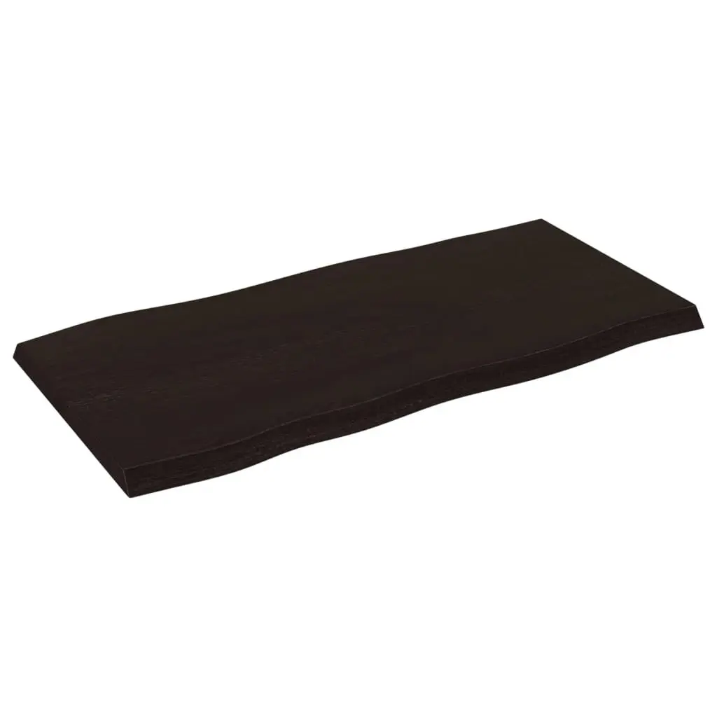 Solid Oak Wood Table Top Live Edge Treated Dark Brown 100x50cm