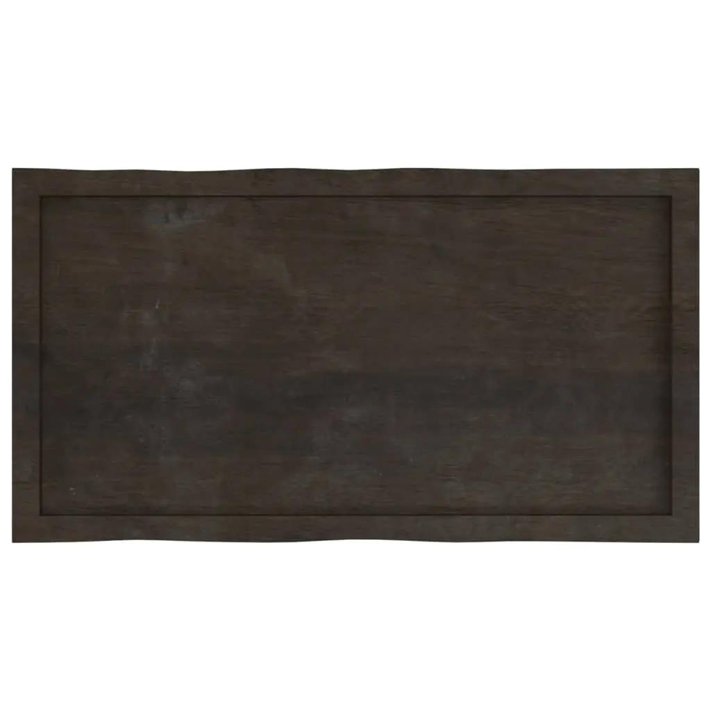 Solid Oak Wood Table Top Live Edge Treated Dark Brown 100x50cm