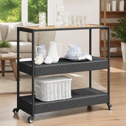 Durable 3-Tier Bar Cart with Acacia Wood Top