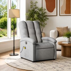 Manual Recline Light Grey Fabric Massage Recliner with 6 Points
