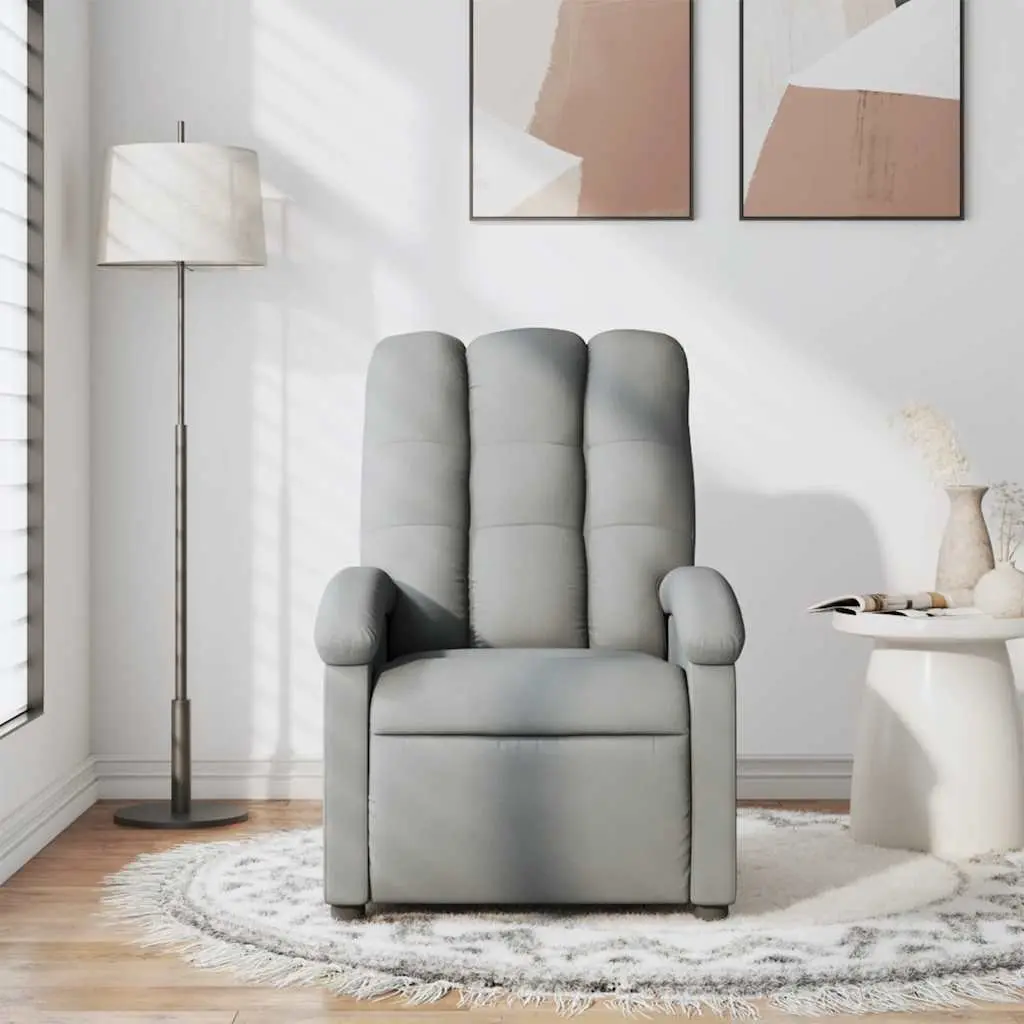 Recliner Chair Manual Adjust Light Grey Fabric 6 Point Vibration Massage