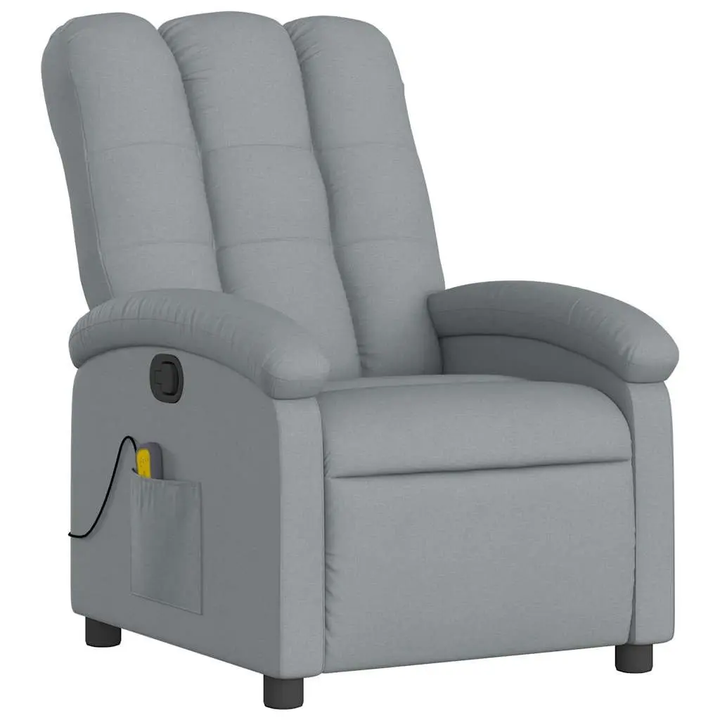 Recliner Chair Manual Adjust Light Grey Fabric 6 Point Vibration Massage