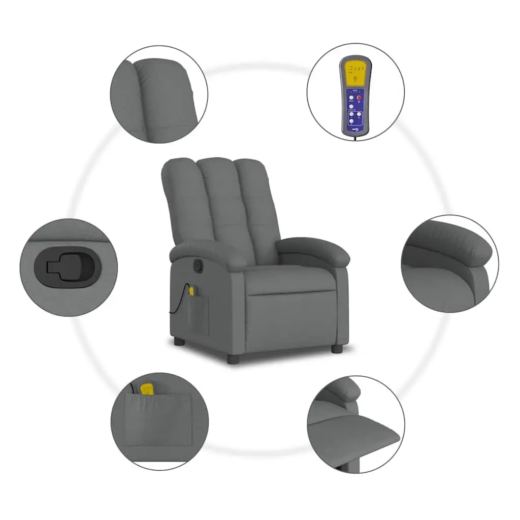 Massage Chair Manual Recline Dark Grey Fabric 6 Point Vibrating Comfort Recliner
