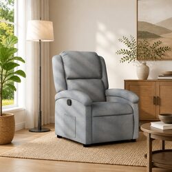 Manual Reclining Armchair with Adjustable Footrest in Light Grey