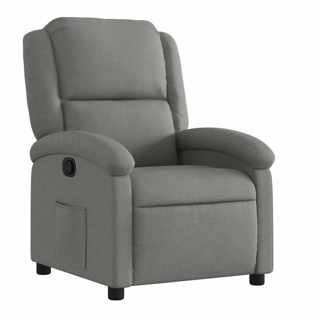 Recliner Chair Grey Fabric Manual Recline Armchair Lounge Seat Footrest