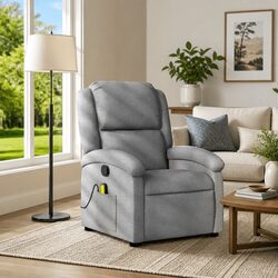 Manual Reclining Massage Chair in Light Grey Fabric