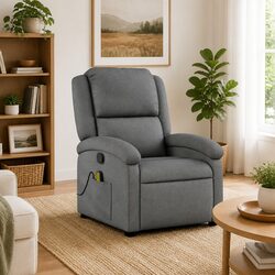 Manual Reclining Massage Armchair in Grey Fabric