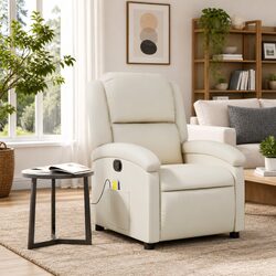 Manual Recline Cream Faux Leather Massage Chair