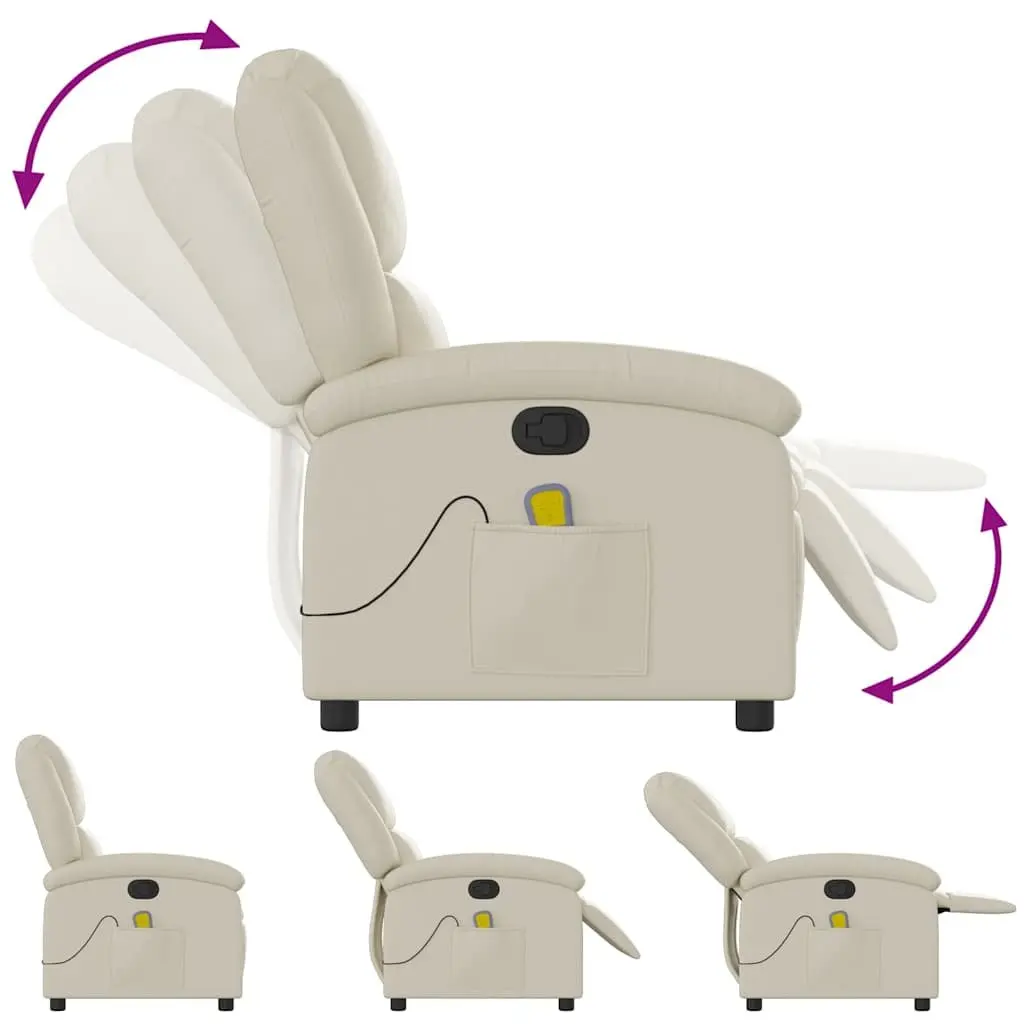Massage Recliner Chair Manual Recline Vibration 135 Degrees Cream Faux Leather