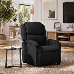 Manual Reclining Armchair Black Real Leather Construction