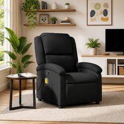 Reclining Massage Armchair in Black Leather with 6 Points