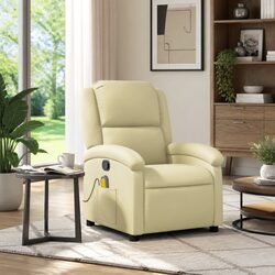Manual Recline Cream Leather Massage Chair with 6 Points
