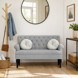Grey Fabric Bench with Backrest Specifications