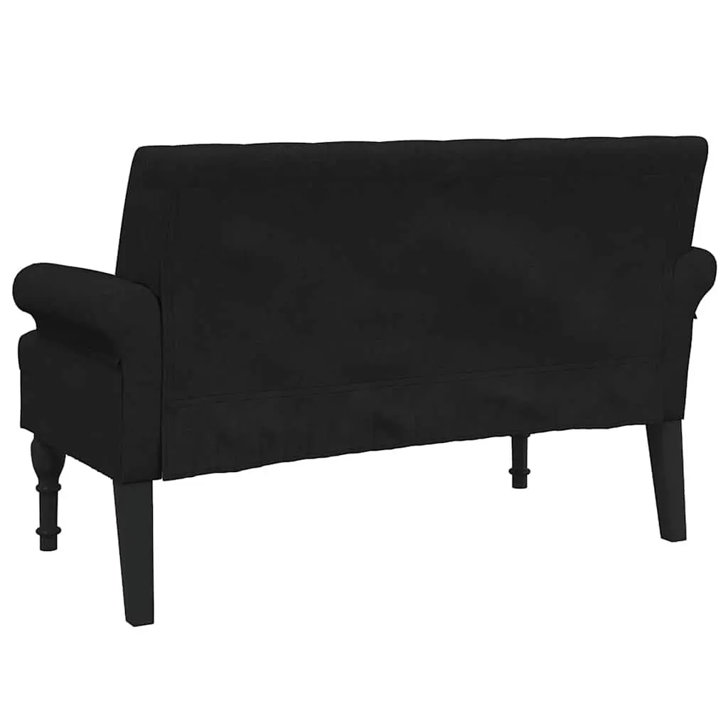 Bench with Backrest Padded Seat Armrests Black Fabric 120 x 62 x 75.5 cm