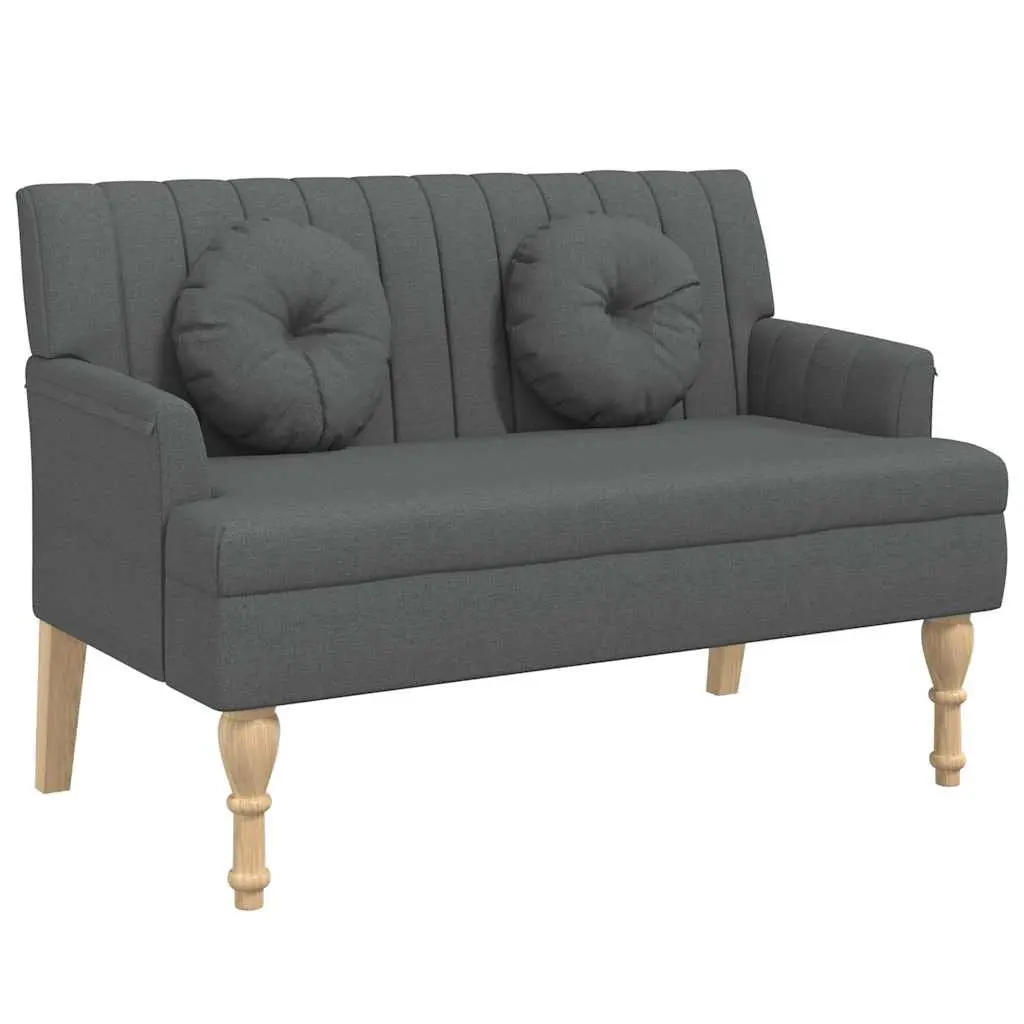 Bench Padded Seat Backrest Armrests Grey Fabric 113L x 64.5W x 75.5H cm