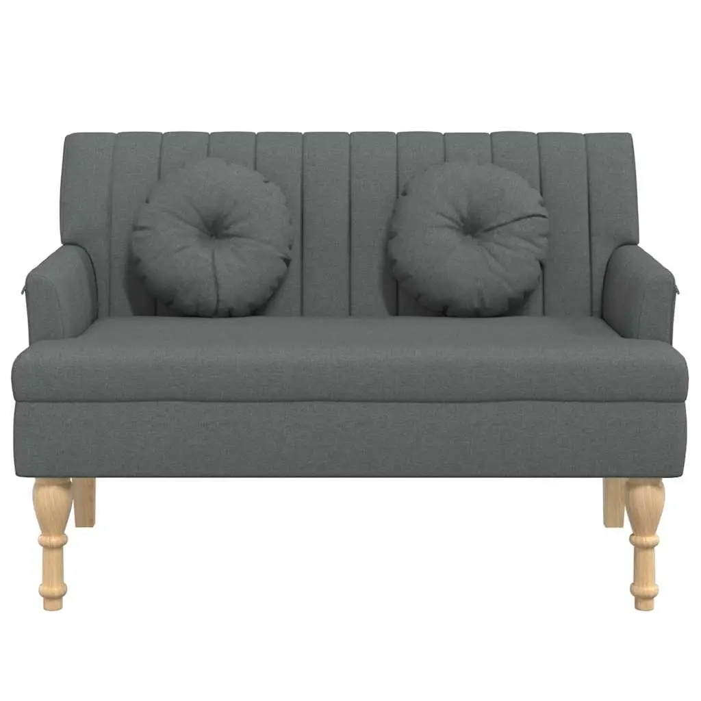 Bench Padded Seat Backrest Armrests Grey Fabric 113L x 64.5W x 75.5H cm